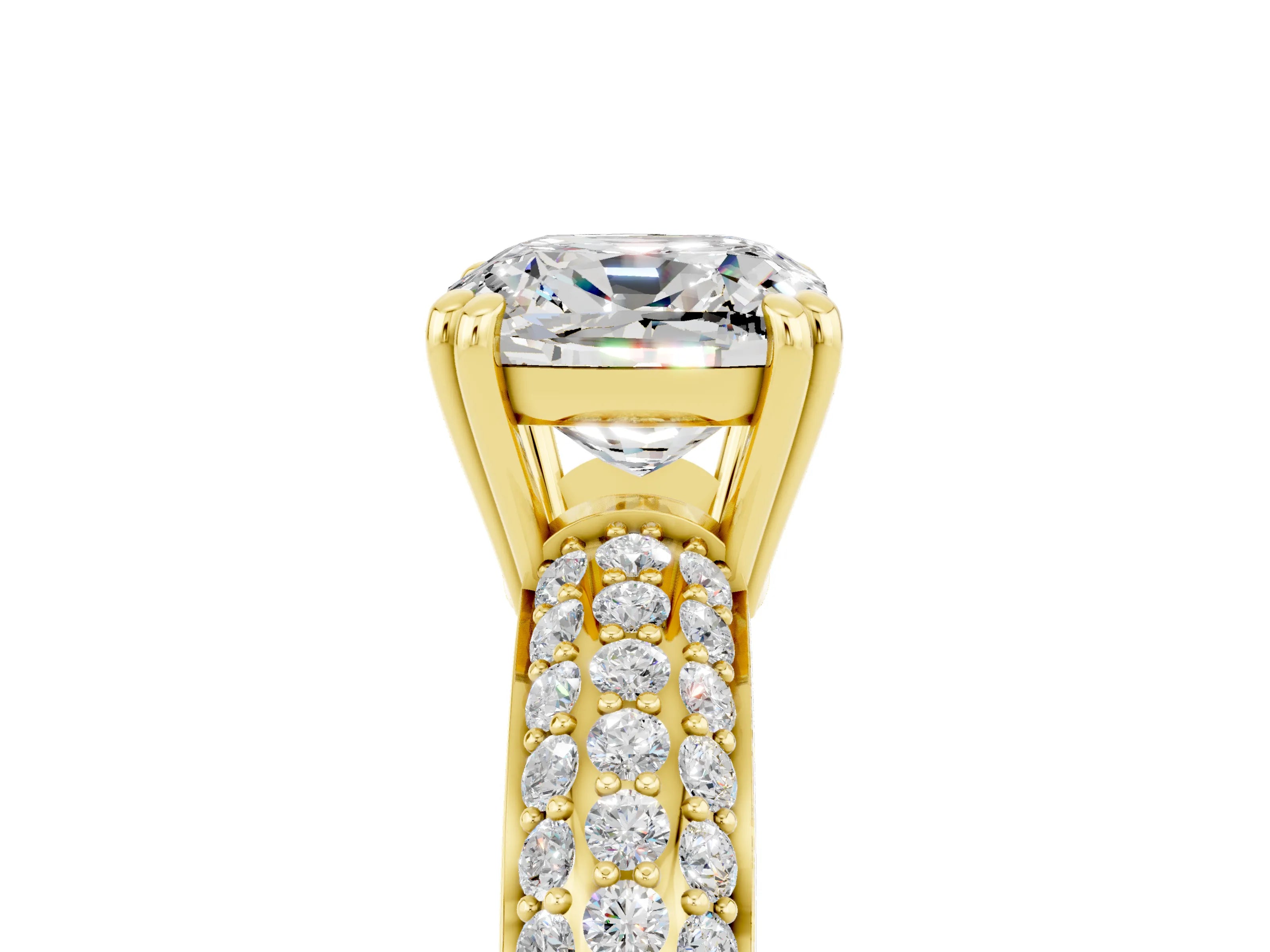 Yellow gold Cushion Cut Cut Diamond Milgrain Marquise Band with Prong Setting_5
