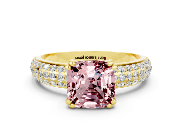 Yellow gold Cushion Cut Cut Diamond Milgrain Marquise Band with Prong Setting