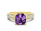 Yellow gold Cushion Cut Cut Diamond Milgrain Marquise Band with Prong Setting