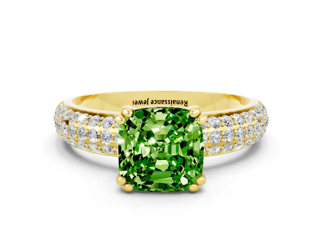 Yellow gold Cushion Cut Cut Diamond Milgrain Marquise Band with Prong Setting