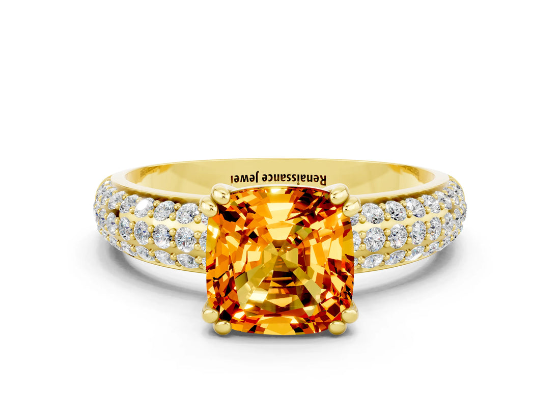 Yellow gold Cushion Cut Cut Diamond Milgrain Marquise Band with Prong Setting
