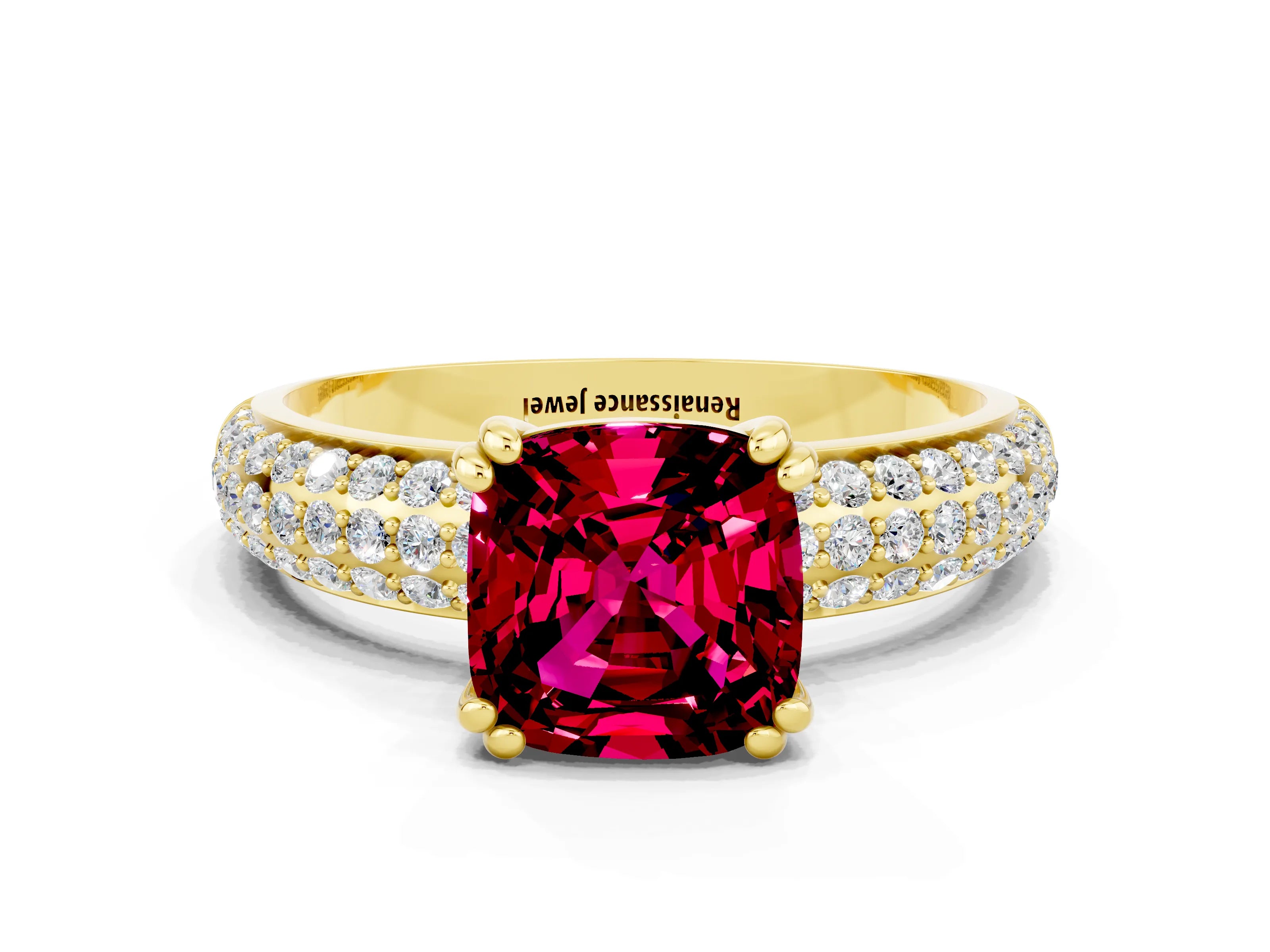 Yellow gold Cushion Cut Cut Diamond Milgrain Marquise Band with Prong Setting