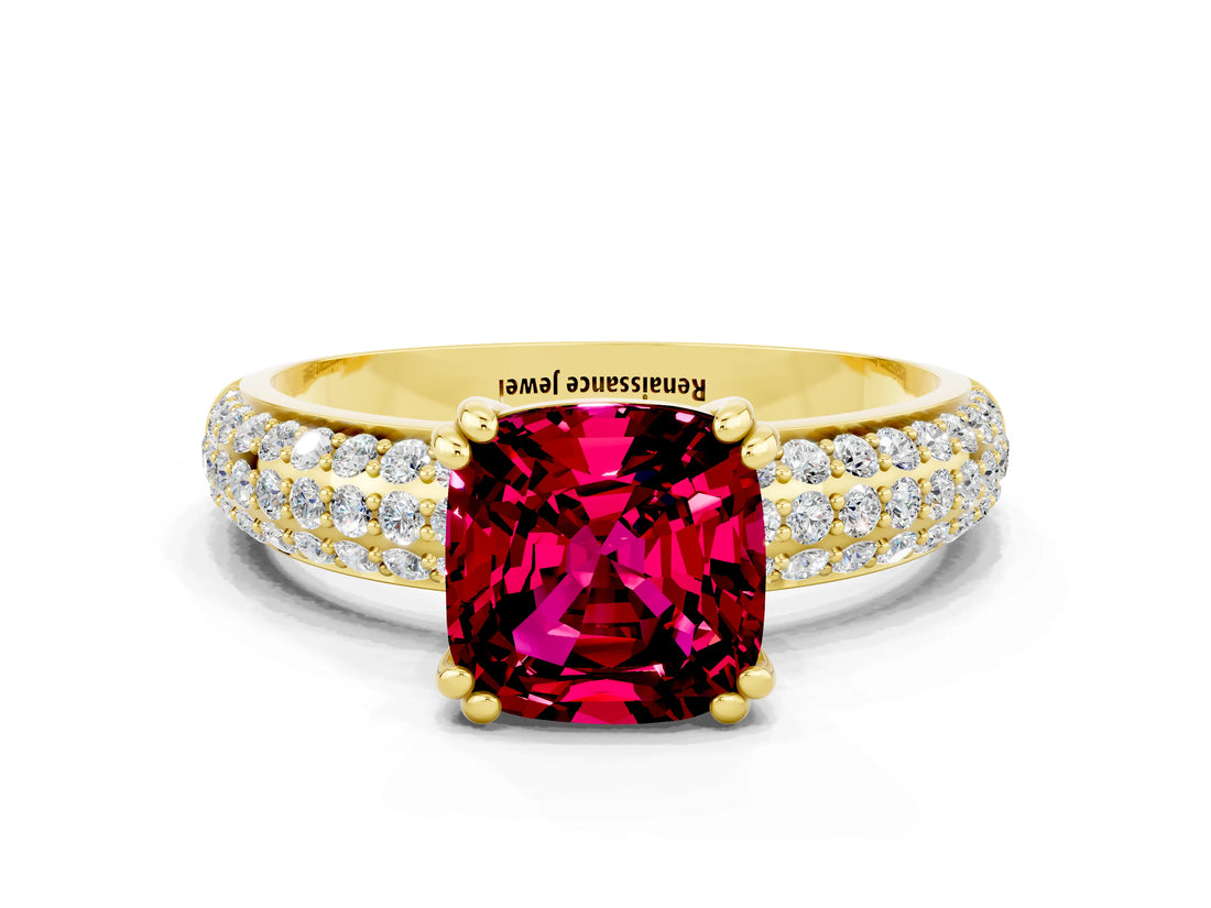 Yellow gold Cushion Cut Cut Diamond Milgrain Marquise Band with Prong Setting