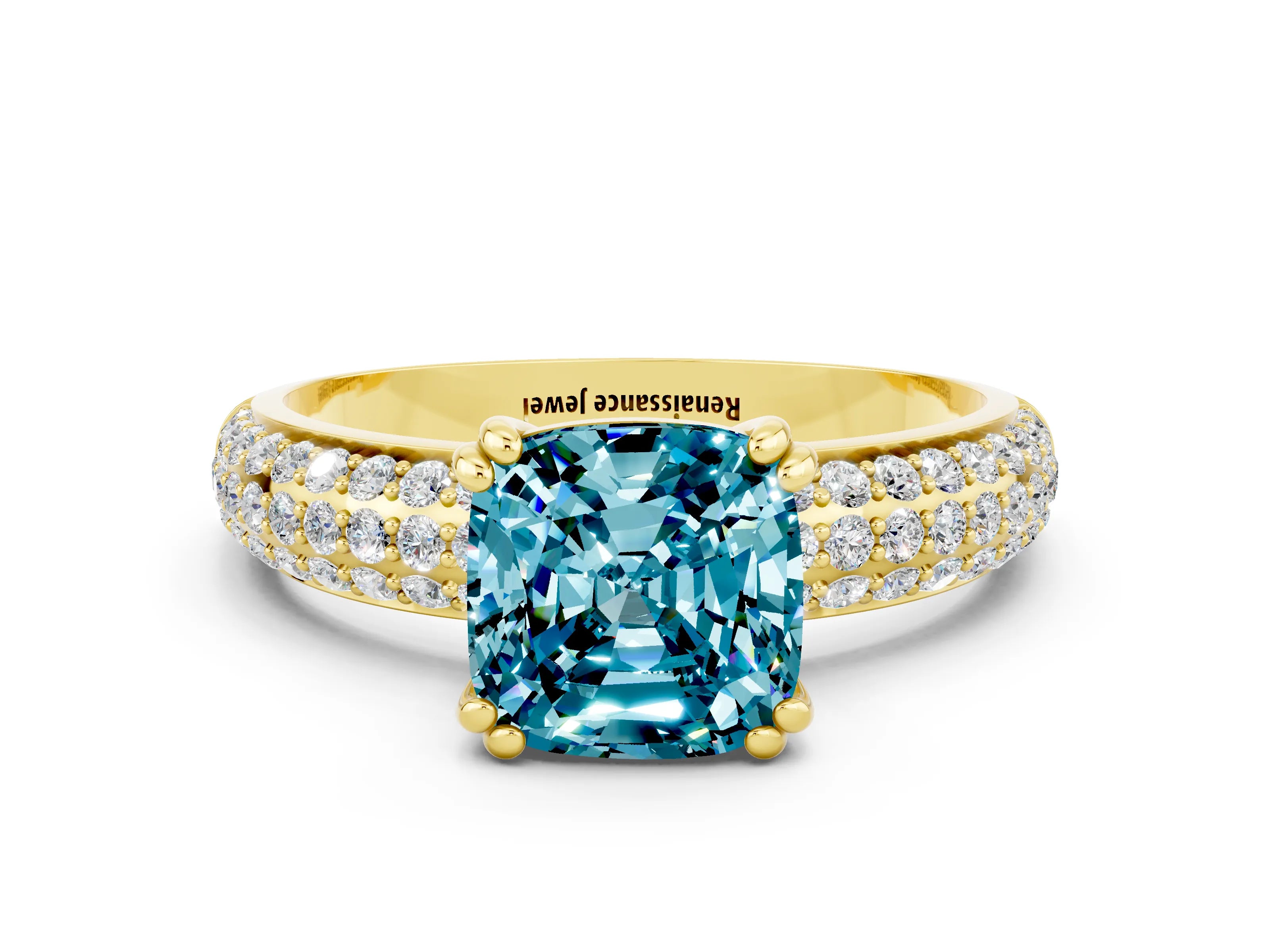 Yellow gold Cushion Cut Cut Diamond Milgrain Marquise Band with Prong Setting