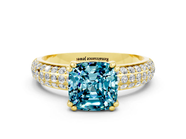 Yellow gold Cushion Cut Cut Diamond Milgrain Marquise Band with Prong Setting