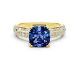 Yellow gold Cushion Cut Cut Diamond Milgrain Marquise Band with Prong Setting