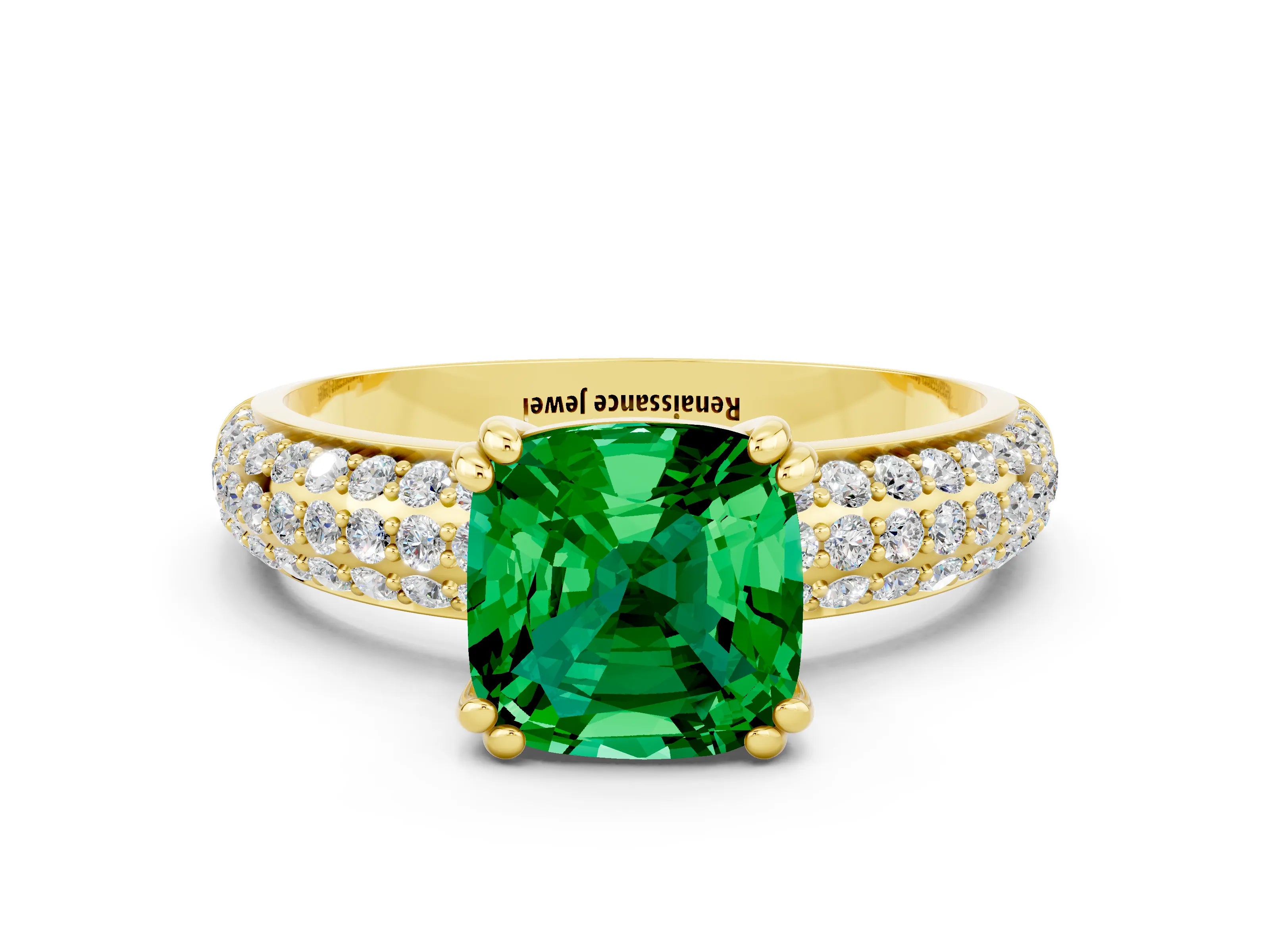 Yellow gold Cushion Cut Cut Diamond Milgrain Marquise Band with Prong Setting