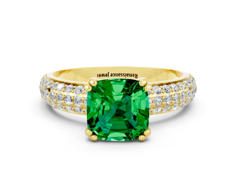 Yellow gold Cushion Cut Cut Diamond Milgrain Marquise Band with Prong Setting