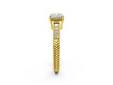 Yellow gold Cushion Cut Cut Diamond Milgrain Pave Band Four-Prong Setting Ring_5