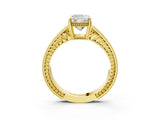 Yellow gold Cushion Cut Cut Diamond Milgrain Pave Band Four-Prong Setting Ring_6