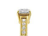 Yellow gold Cushion Cut Cut Diamond Milgrain Pave Band Four-Prong Setting Ring_8
