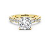 Yellow gold Cushion Cut Cut Diamond Pavé Band with Four-Prong Setting