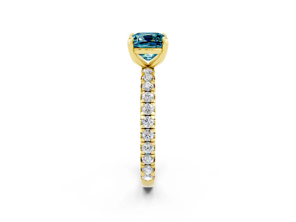 Yellow gold Cushion Cut Cut Diamond Pavé Band with Four-Prong Setting