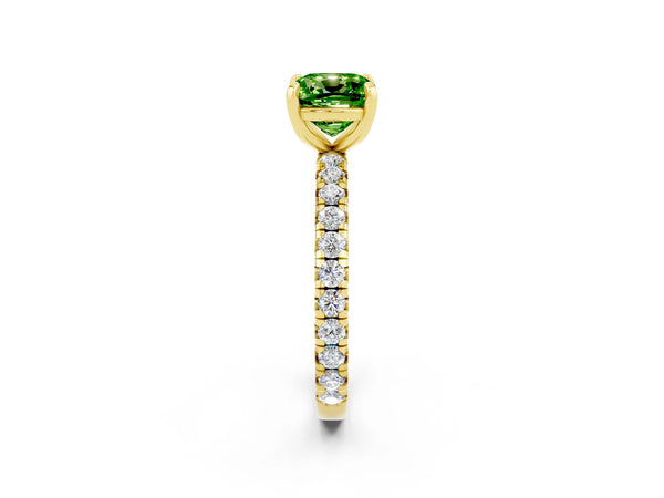 Yellow gold Cushion Cut Cut Diamond Pavé Band with Four-Prong Setting