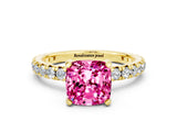 Yellow gold Cushion Cut Cut Diamond Pavé Band with Four-Prong Setting