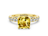 Yellow gold Cushion Cut Cut Diamond Pavé Band with Four-Prong Setting