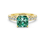 Yellow gold Cushion Cut Cut Diamond Pavé Band with Four-Prong Setting