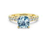 Yellow gold Cushion Cut Cut Diamond Pavé Band with Four-Prong Setting