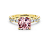 Yellow gold Cushion Cut Cut Diamond Pavé Band with Four-Prong Setting