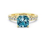 Yellow gold Cushion Cut Cut Diamond Pavé Band with Four-Prong Setting