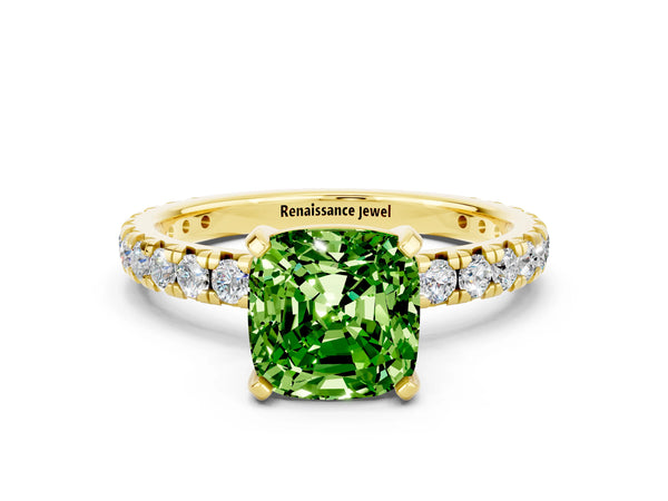 Yellow gold Cushion Cut Cut Diamond Pavé Band with Four-Prong Setting