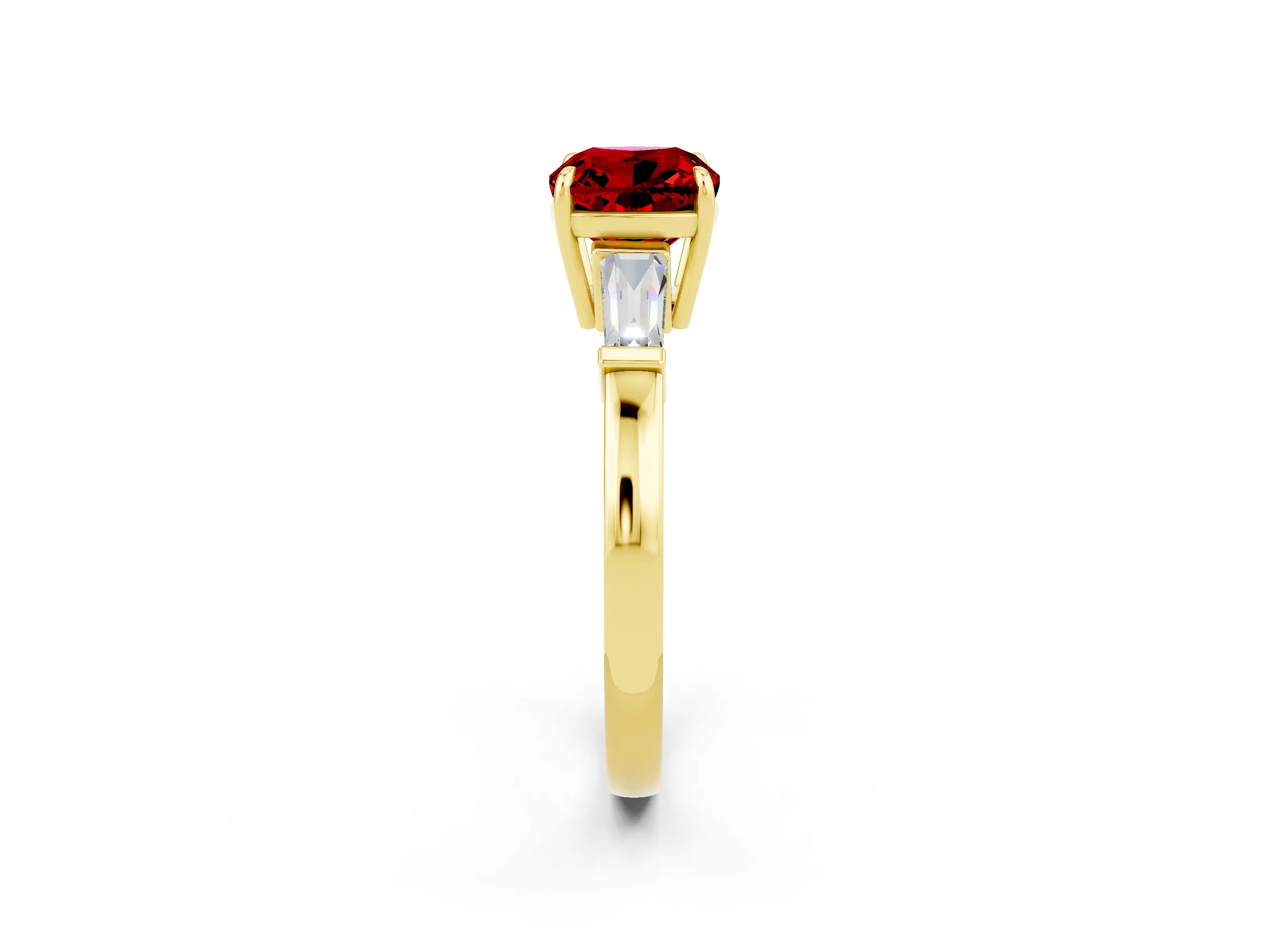 Yellow gold Cushion Cut Cut Diamond Ring with Tapered Baguette Side Stones in Four-Prong Setting_2