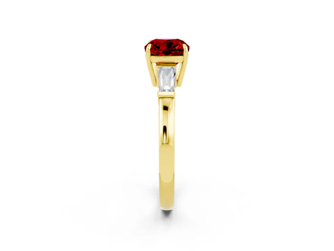 Yellow gold Cushion Cut Cut Diamond Ring with Tapered Baguette Side Stones in Four-Prong Setting_2