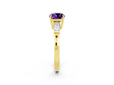 Yellow gold Cushion Cut Cut Diamond Ring with Tapered Baguette Side Stones in Four-Prong Setting_2