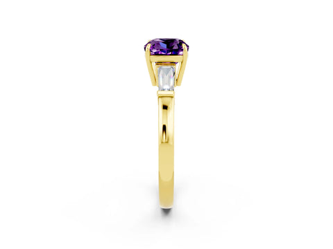 Yellow gold Cushion Cut Cut Diamond Ring with Tapered Baguette Side Stones in Four-Prong Setting_2