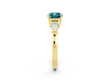 Yellow gold Cushion Cut Cut Diamond Ring with Tapered Baguette Side Stones in Four-Prong Setting_2