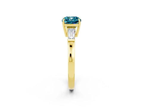 Yellow gold Cushion Cut Cut Diamond Ring with Tapered Baguette Side Stones in Four-Prong Setting_2