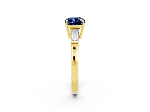 Yellow gold Cushion Cut Cut Diamond Ring with Tapered Baguette Side Stones in Four-Prong Setting_2