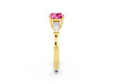 Yellow gold Cushion Cut Cut Diamond Ring with Tapered Baguette Side Stones in Four-Prong Setting_2