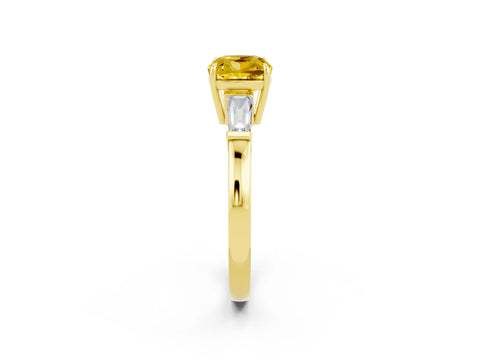 Yellow gold Cushion Cut Cut Diamond Ring with Tapered Baguette Side Stones in Four-Prong Setting_2