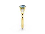 Yellow gold Cushion Cut Cut Diamond Ring with Tapered Baguette Side Stones in Four-Prong Setting_2