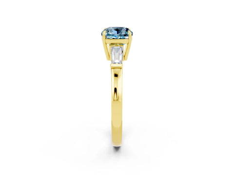 Yellow gold Cushion Cut Cut Diamond Ring with Tapered Baguette Side Stones in Four-Prong Setting_2