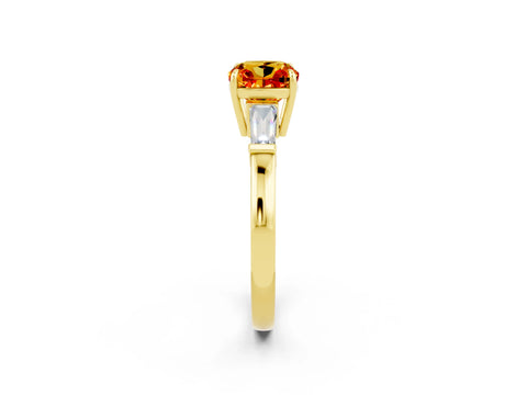 Yellow gold Cushion Cut Cut Diamond Ring with Tapered Baguette Side Stones in Four-Prong Setting_2