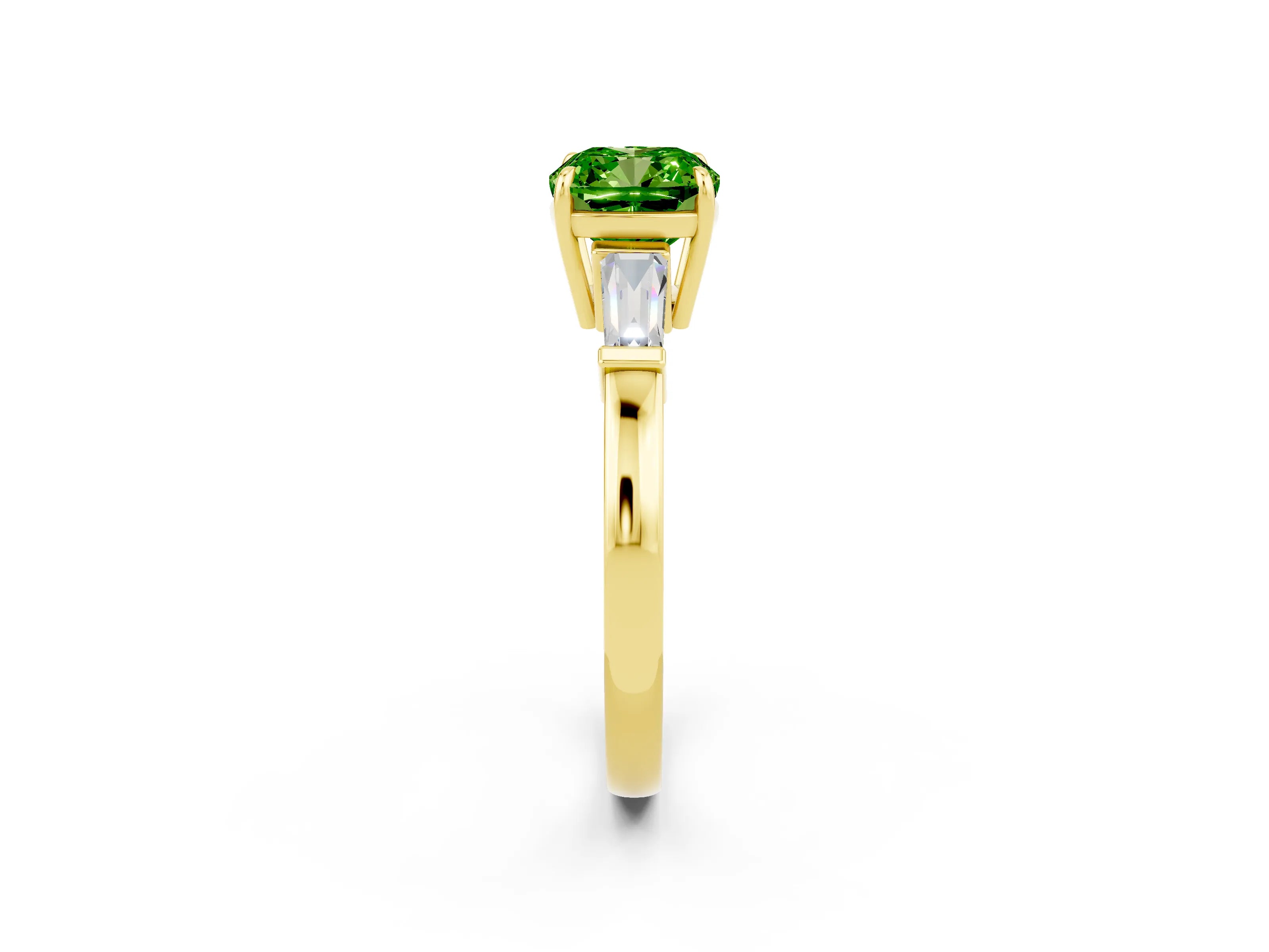 Yellow gold Cushion Cut Cut Diamond Ring with Tapered Baguette Side Stones in Four-Prong Setting_2