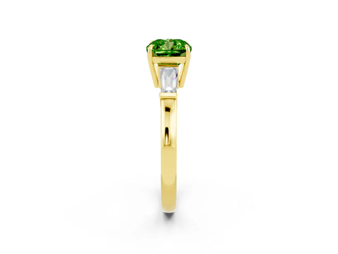Yellow gold Cushion Cut Cut Diamond Ring with Tapered Baguette Side Stones in Four-Prong Setting_2