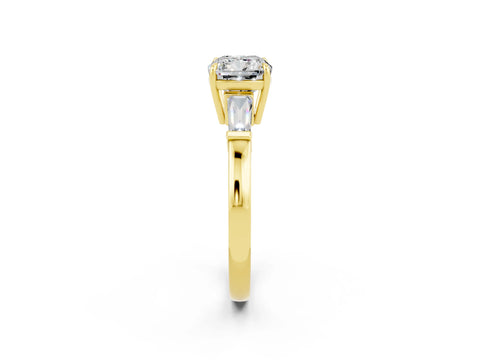 Yellow gold Cushion Cut Cut Diamond Ring with Tapered Baguette Side Stones in Four-Prong Setting_2