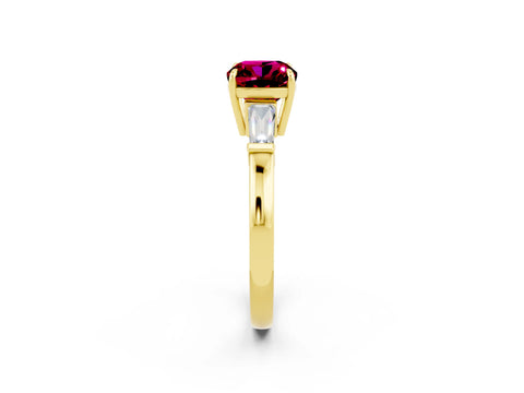 Yellow gold Cushion Cut Cut Diamond Ring with Tapered Baguette Side Stones in Four-Prong Setting_2