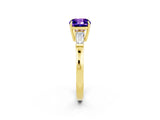 Yellow gold Cushion Cut Cut Diamond Ring with Tapered Baguette Side Stones in Four-Prong Setting_2