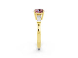 Yellow gold Cushion Cut Cut Diamond Ring with Tapered Baguette Side Stones in Four-Prong Setting_2