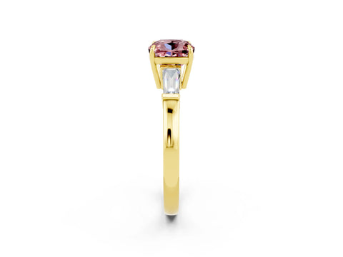 Yellow gold Cushion Cut Cut Diamond Ring with Tapered Baguette Side Stones in Four-Prong Setting_2