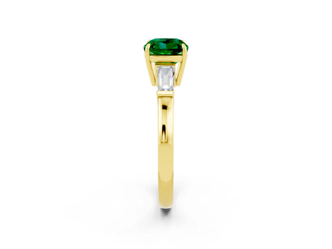 Yellow gold Cushion Cut Cut Diamond Ring with Tapered Baguette Side Stones in Four-Prong Setting_2