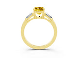 Yellow gold Cushion Cut Cut Diamond Ring with Tapered Baguette Side Stones in Four-Prong Setting_3