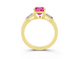Yellow gold Cushion Cut Cut Diamond Ring with Tapered Baguette Side Stones in Four-Prong Setting_3