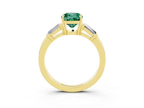 Yellow gold Cushion Cut Cut Diamond Ring with Tapered Baguette Side Stones in Four-Prong Setting_3