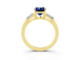 Yellow gold Cushion Cut Cut Diamond Ring with Tapered Baguette Side Stones in Four-Prong Setting_3