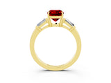 Yellow gold Cushion Cut Cut Diamond Ring with Tapered Baguette Side Stones in Four-Prong Setting_3
